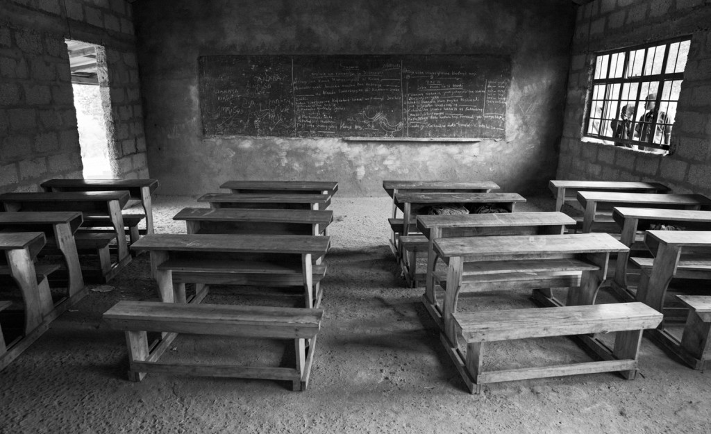 A black and white image of a school outside Karatu, Tanzania A photo of rural school in Tanzania taken with a Phase One IQ260