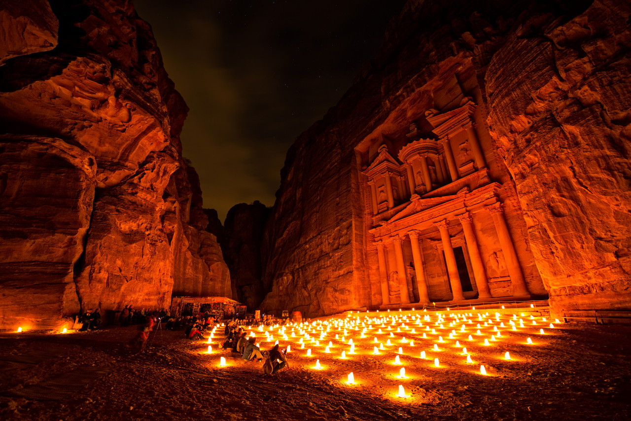 Image result for landscape of petra by night