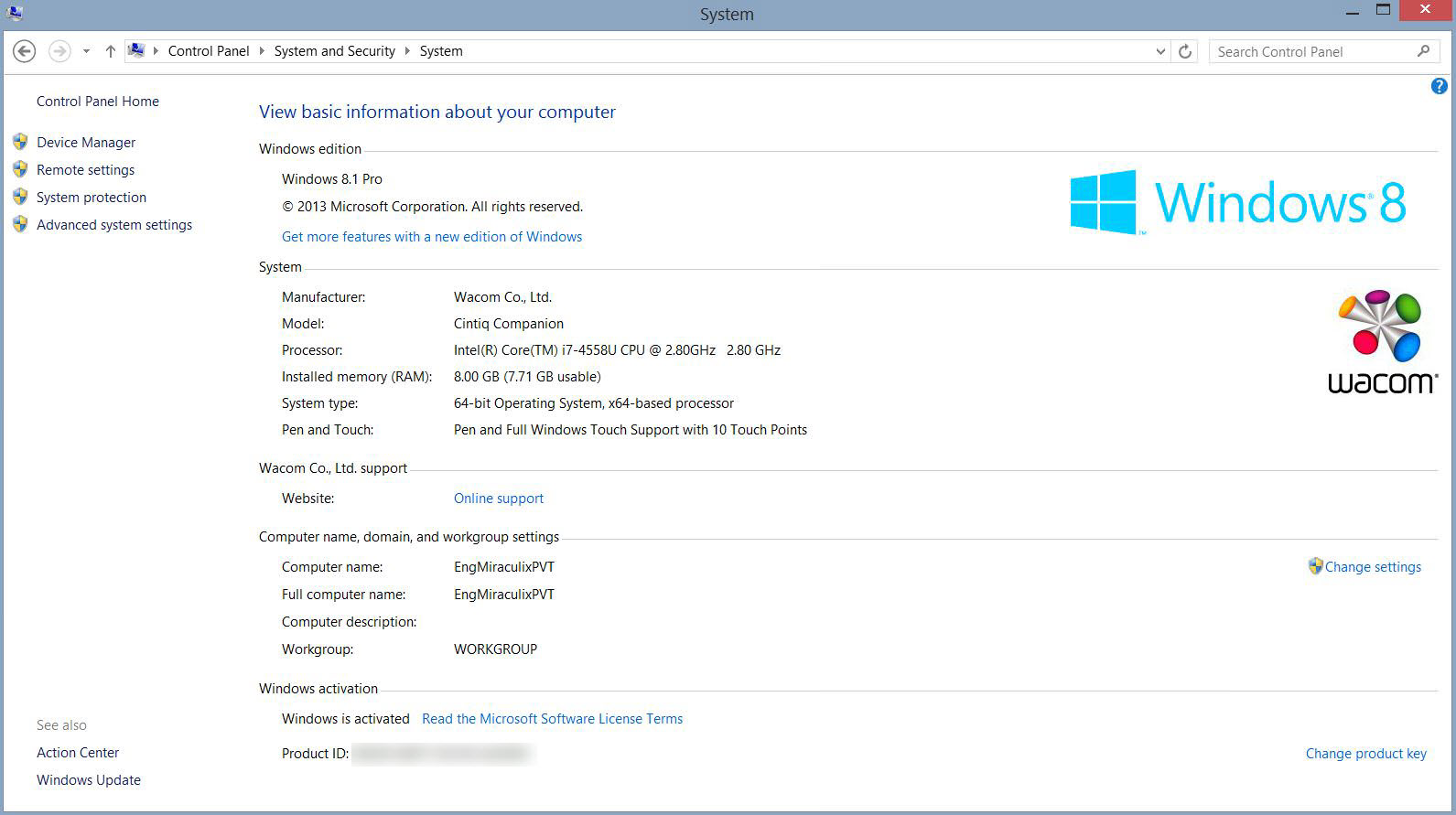 Windows 8.1 "About the PC"
