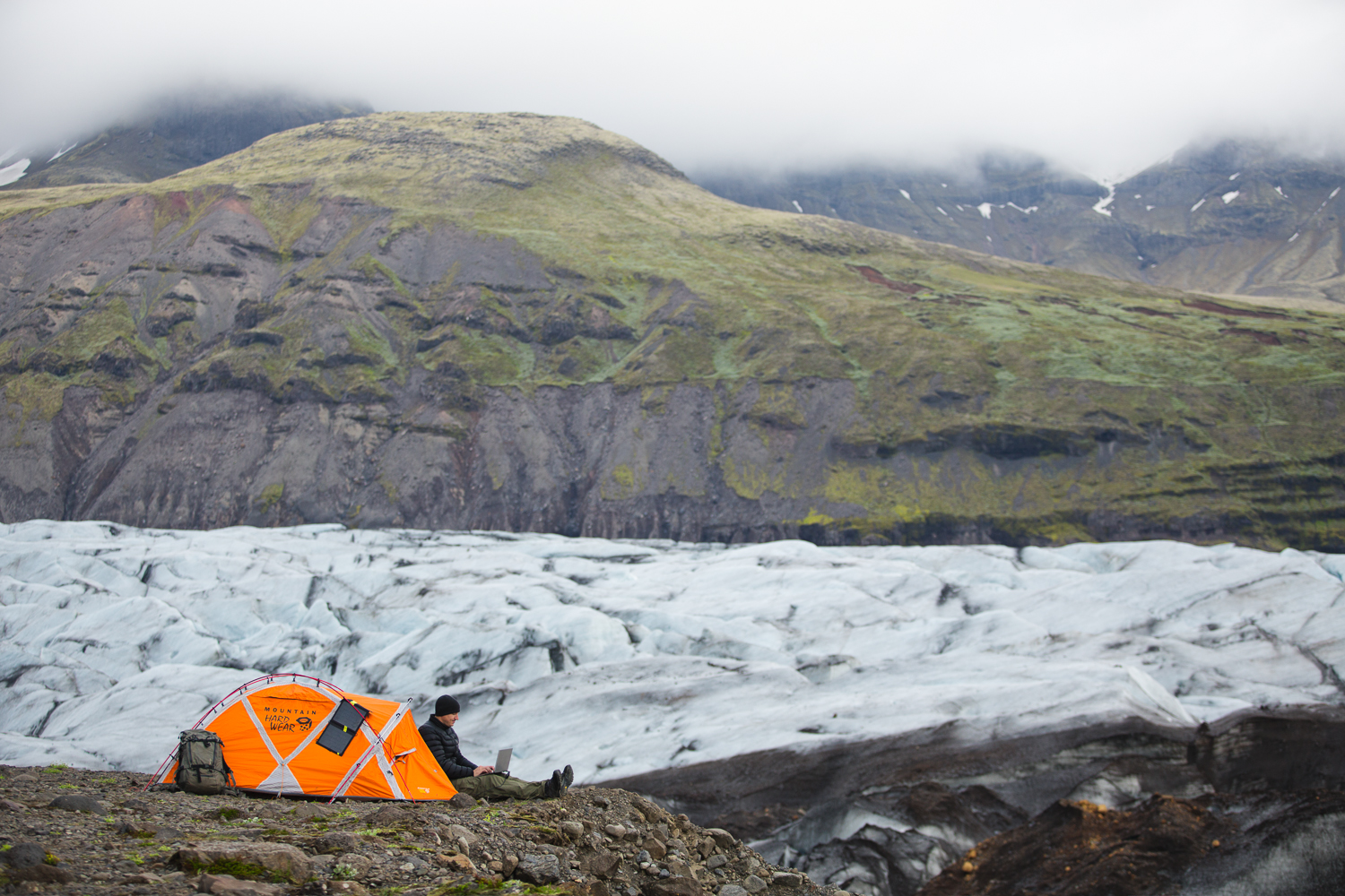 Using the Kirabook at the foot of a glacier in Iceland to back up my images.
