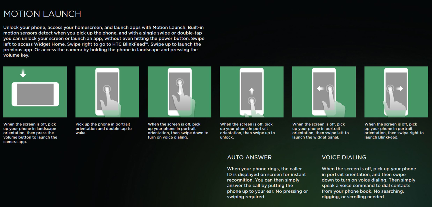 The gestures for the new HTC Motion Launch feature