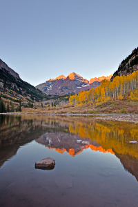 Sunrise over Maroon Bell's Lake near Aspen Colorado