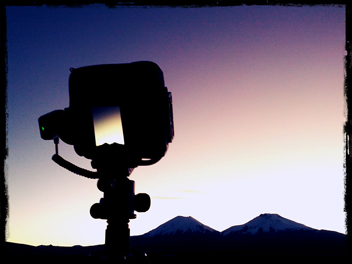 Dusk over Twin Volcanoes in Bolivia