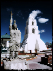 Church and Native Statue in Bolivia