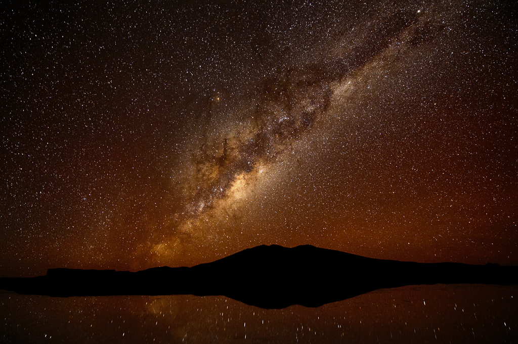 The Milky Way visible above the village of Coipasa in Bolivia