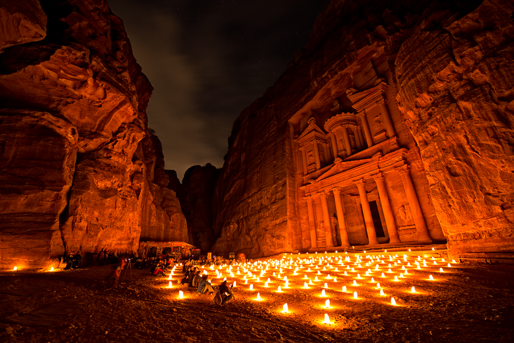 Thousands of candles like the Siq leading to the Treasury in Petra, Jordan for Petra by Night