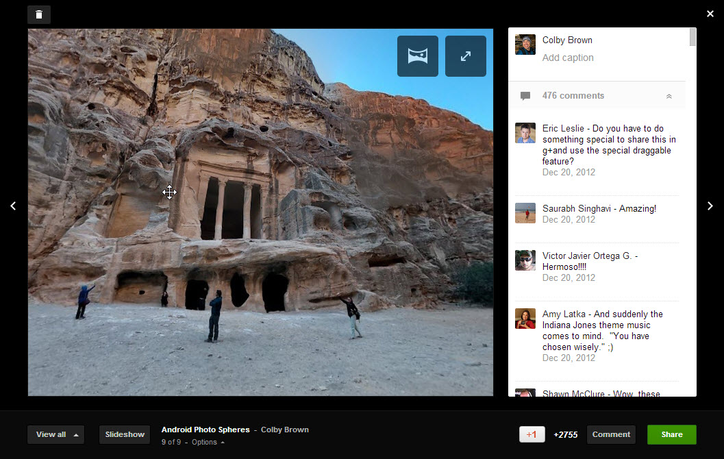 Viewing a Photo Sphere from within Google+