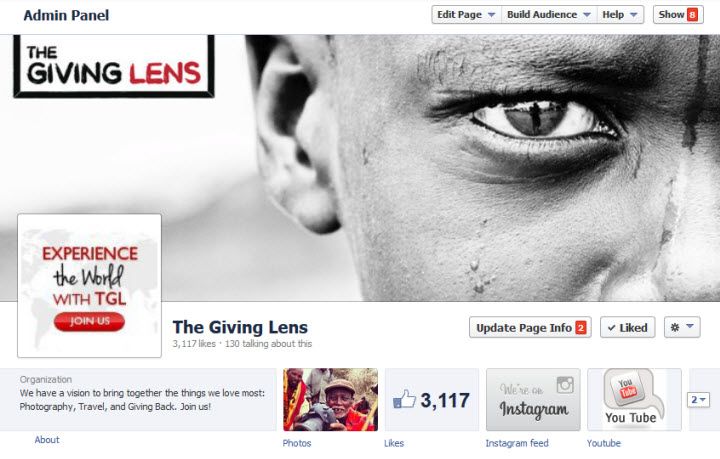 FB's business page for The Giving Lens