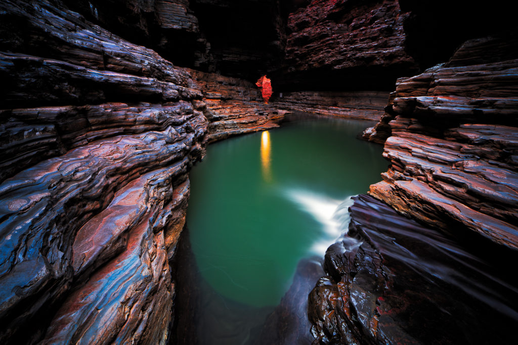 Panorama of the emerald water of Kermit's Pool in Karijini National Park