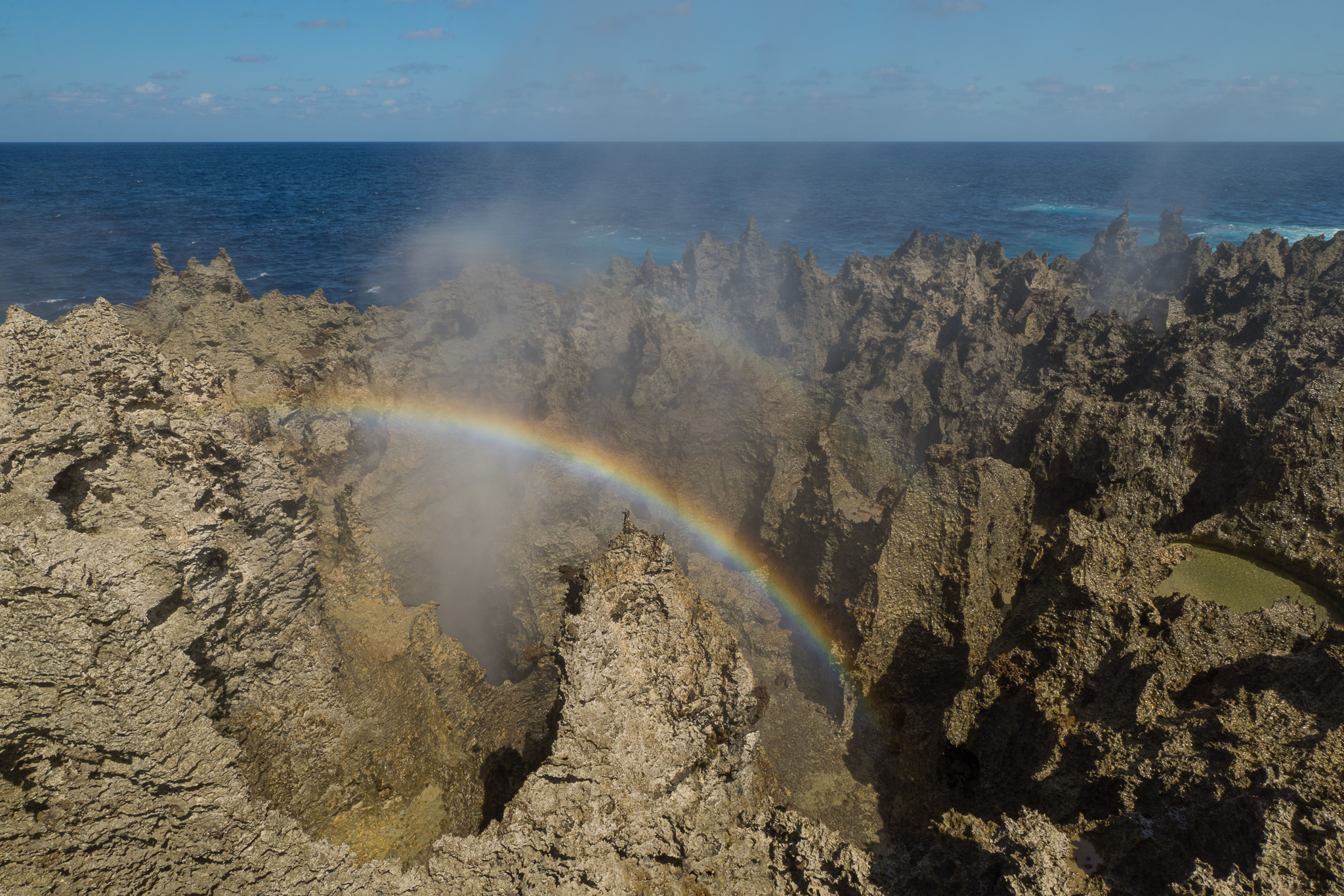 The Blow Holes - Rainbows form in the mist coming out of the holes when sunlight is available