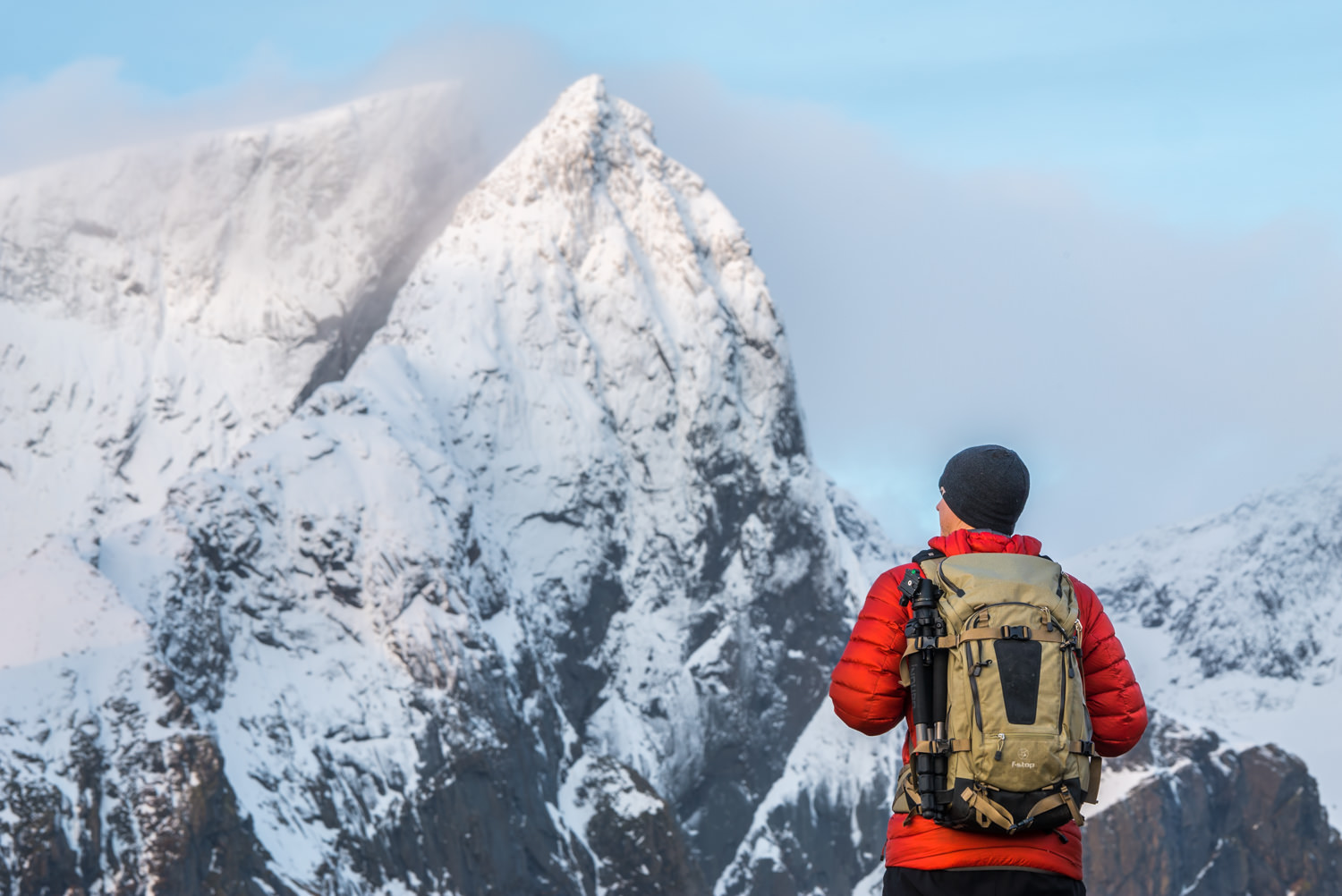Hiking in the Lofoten Islands of Norway in Winter