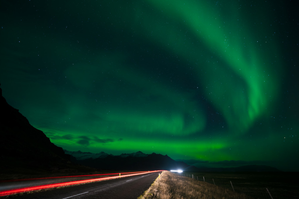 Tail lights in a passing car on a road in East Iceland. Taken with a Sony a7R II