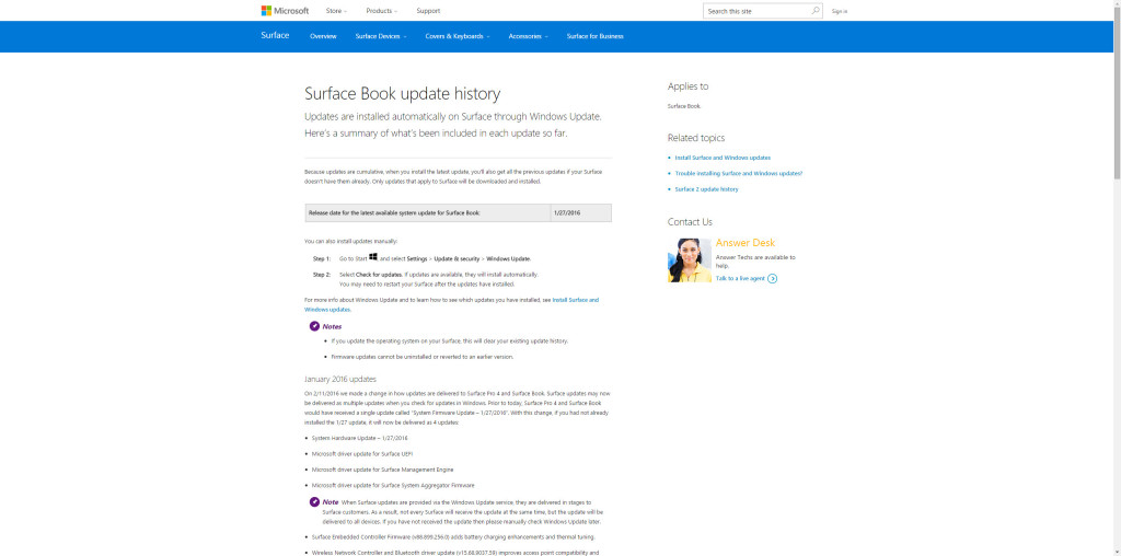 You can check out the MS Surface Book Update History website for all the latest news (LINK)