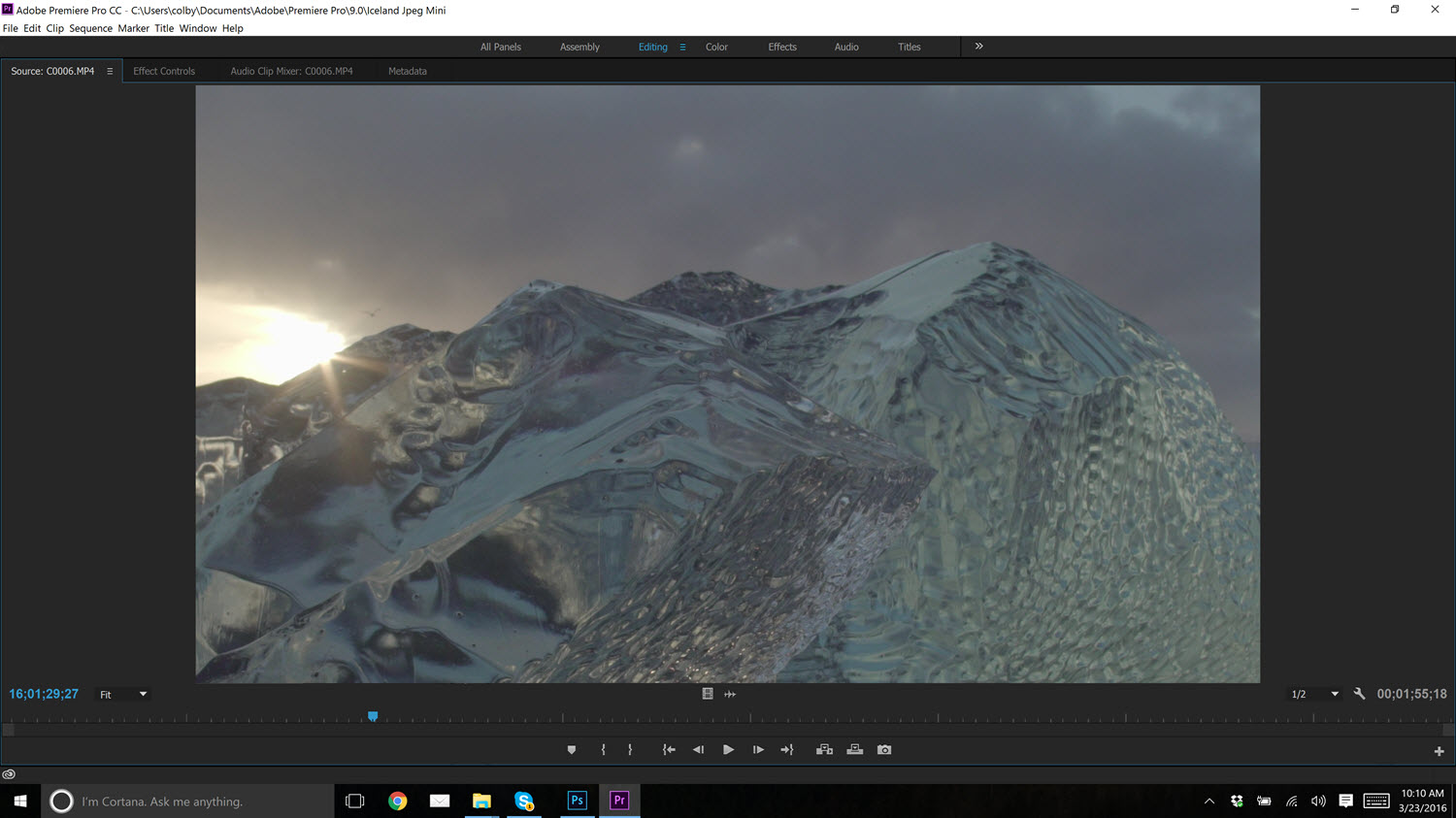 Screenshot of Adobe Premier Pro running on the Dell XPS 15