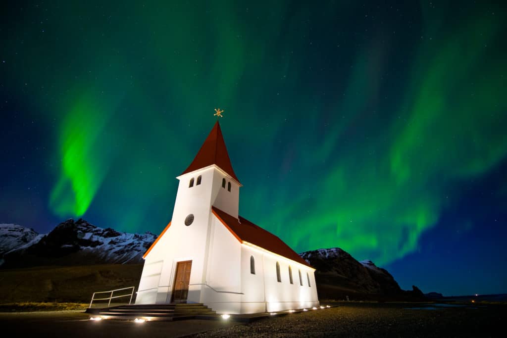 Northern Lights over the Vik Church - Iceland Photography Workshop