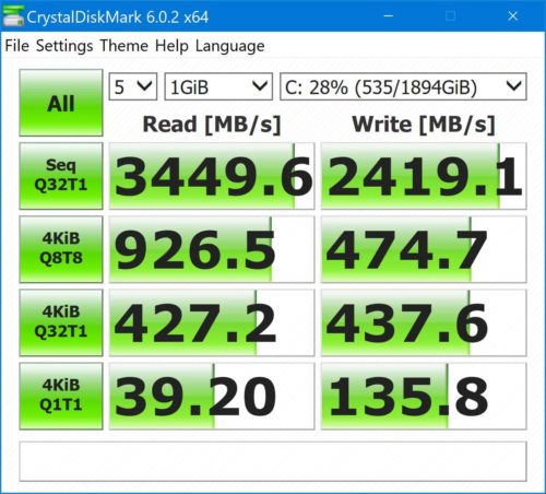 XPS 13 9380 Benchmark with Crystal Disk Mark 6