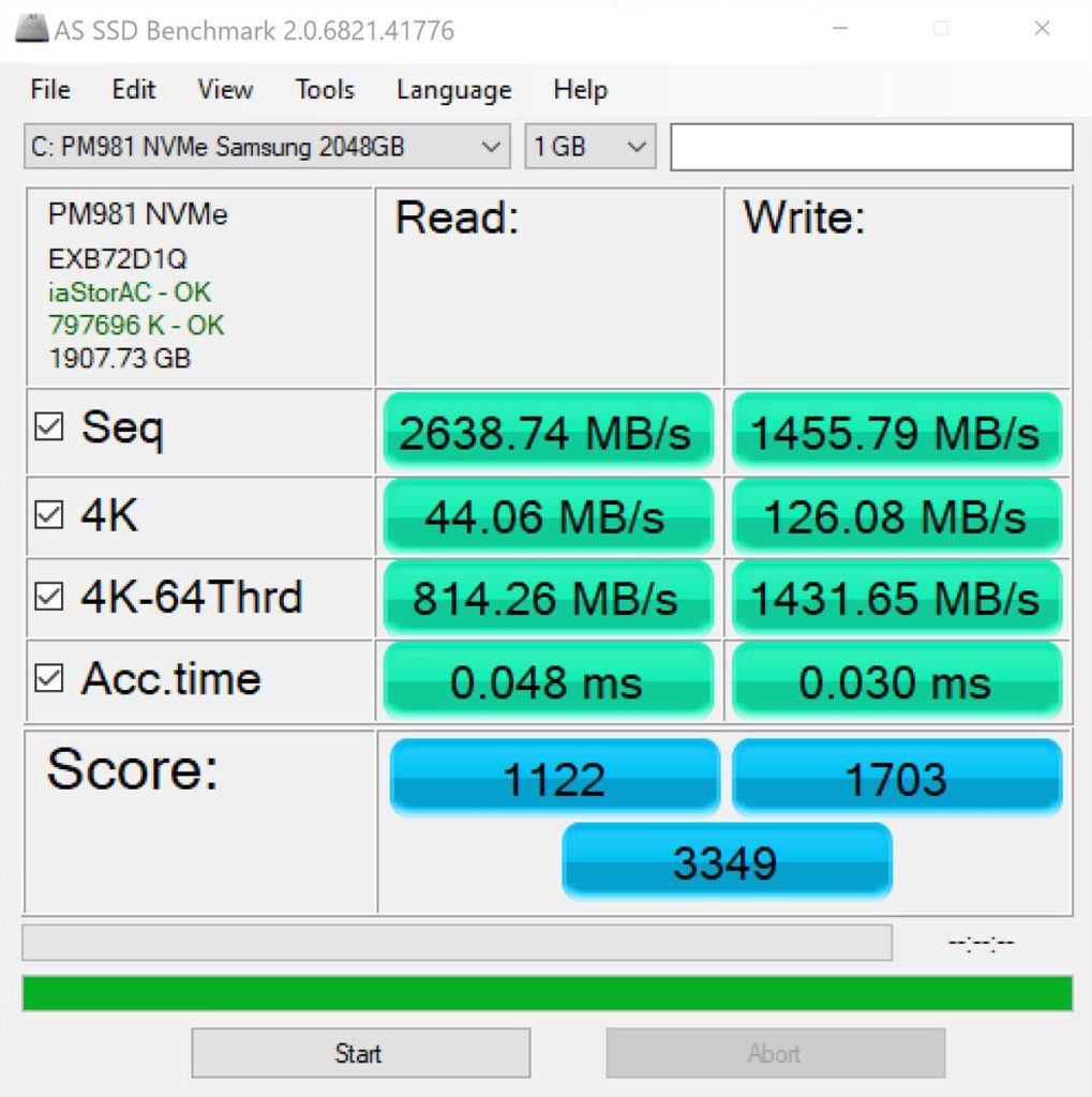 XPS 13 9380 SSD Benchmark with AS SSD Benchmark