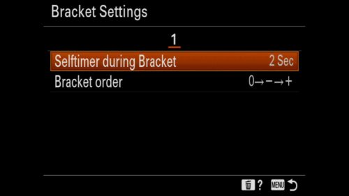 Self timer bracketing settings Sony a7R IV