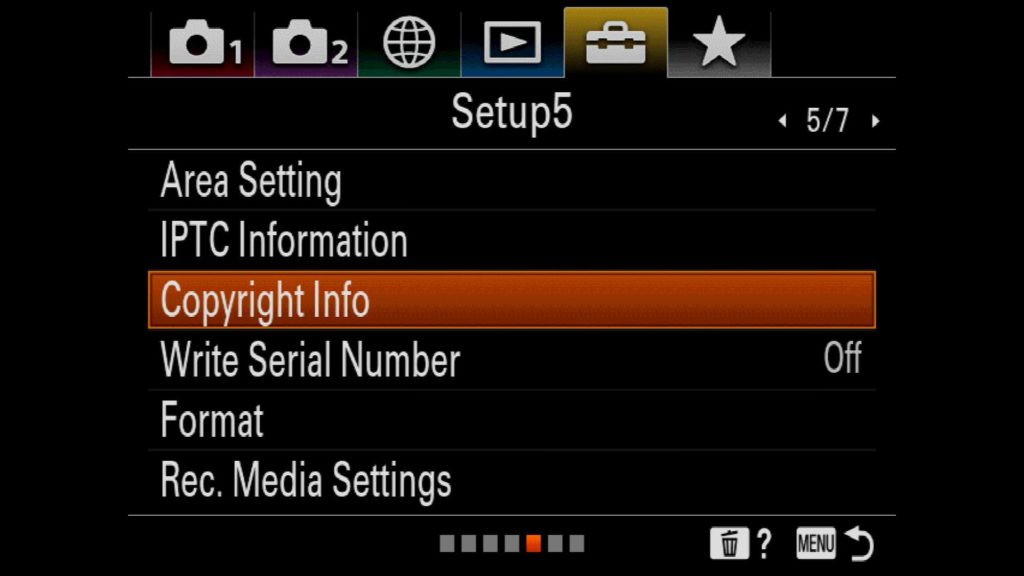 Finding Copyright Info Sony a7R IV