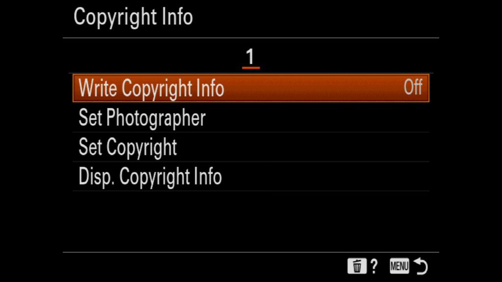 Copyright Settings Sony a7R IV