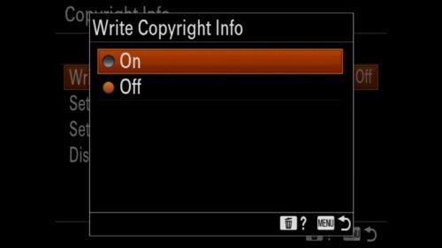 Turning on Copyright Settings Sony a7R IV