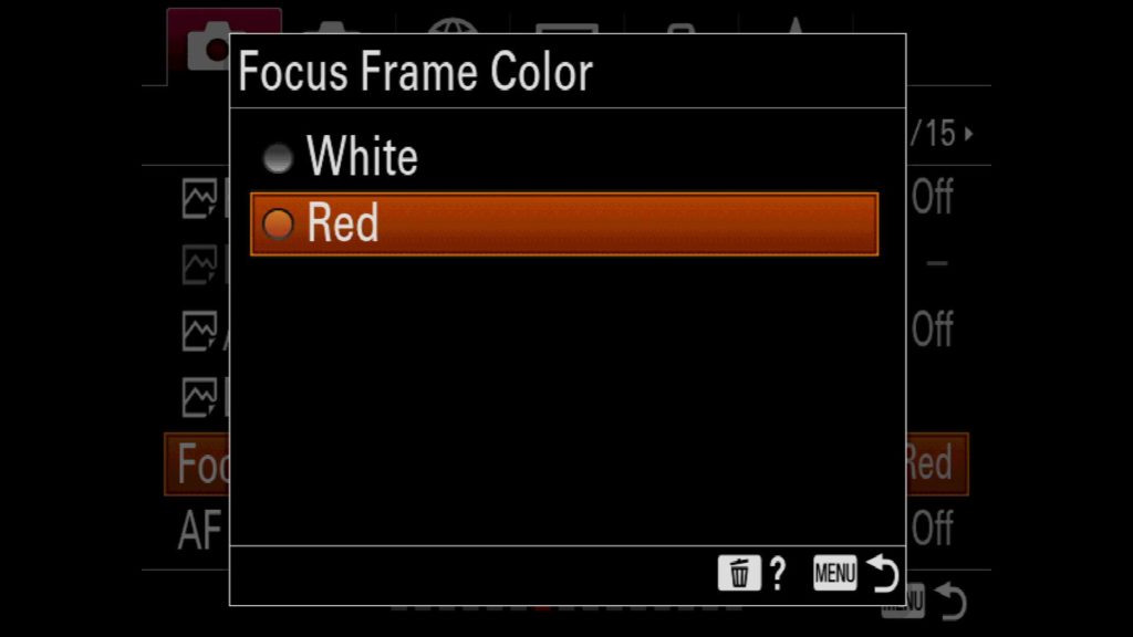 Setting Red for Focus Frame Color for Sony a7R IV