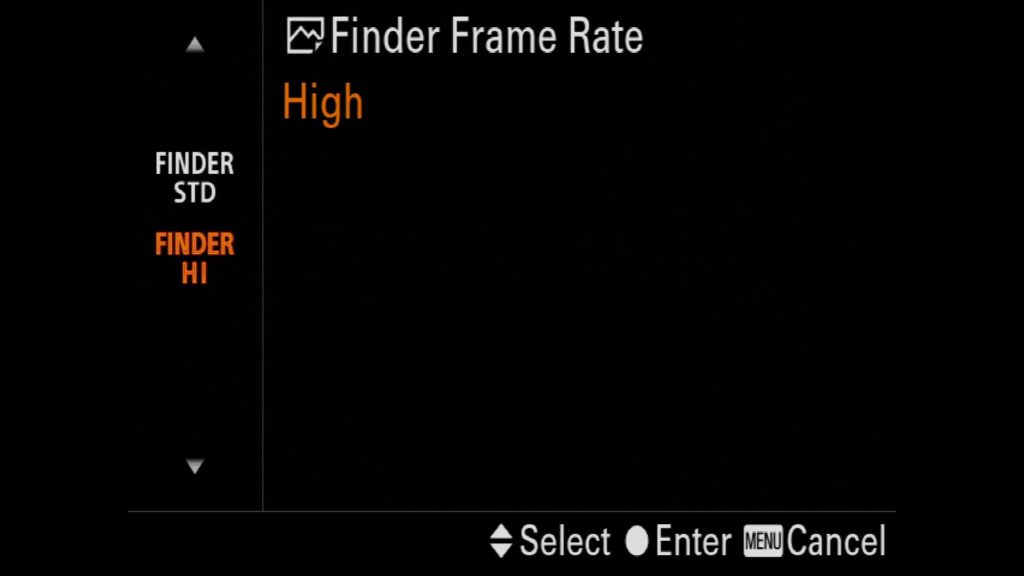 Setting Finder Frame Rate to High on Sony a7R IV
