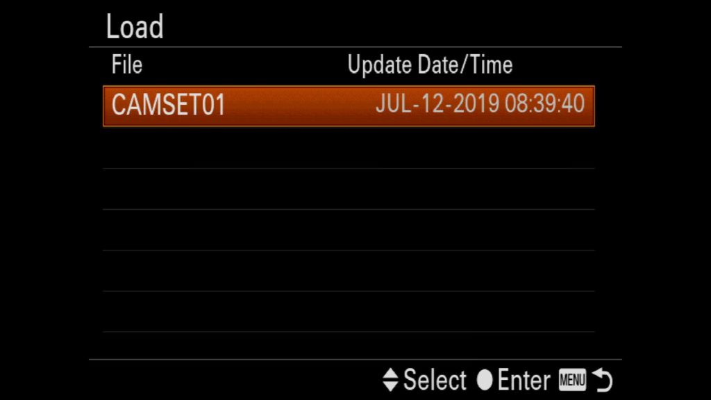 Load Settings for Sony a7R IV