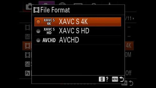 Adjusting File Format for Video Mode Sony a7R IV