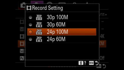Record Settings Movie Mode Sony a7R IV