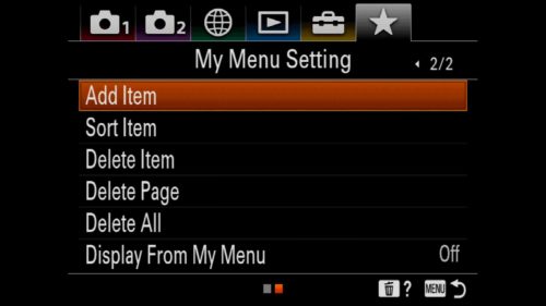 Adding Items to My Menu Sony a7R IV