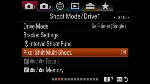 Turning on Pixel Shift Sony a7R IV