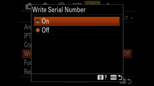 Turning on Serial Number for Sony a7R IV