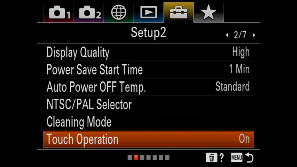 Touch Support Setting Sony a7R IV