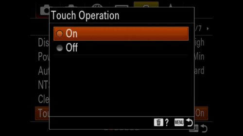 Turning on Touch Operation for Sony a7R IV