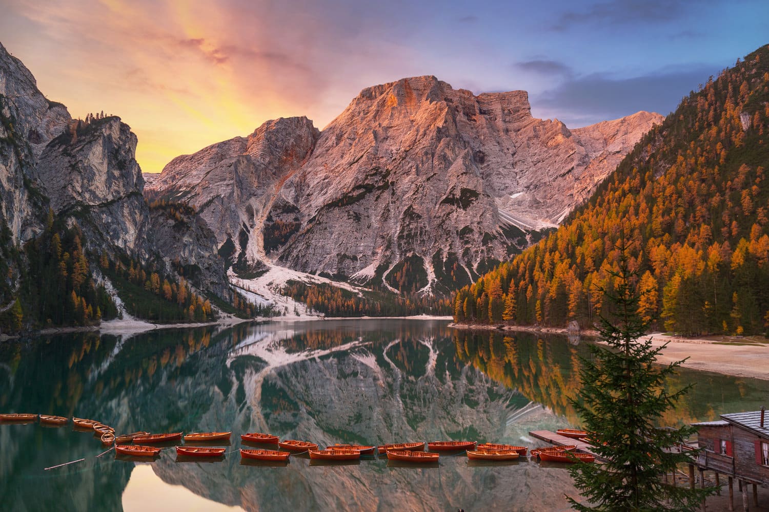 Lago di Braies Lake Sunrise