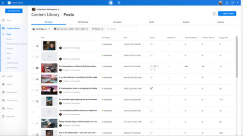 Content library within Creator Studio by Facebook
