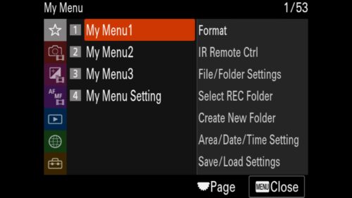 Sony a1 Custom My Menu 1