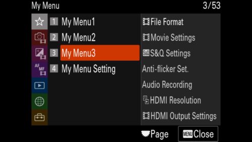 Sony a1 Custom My Menu for Video