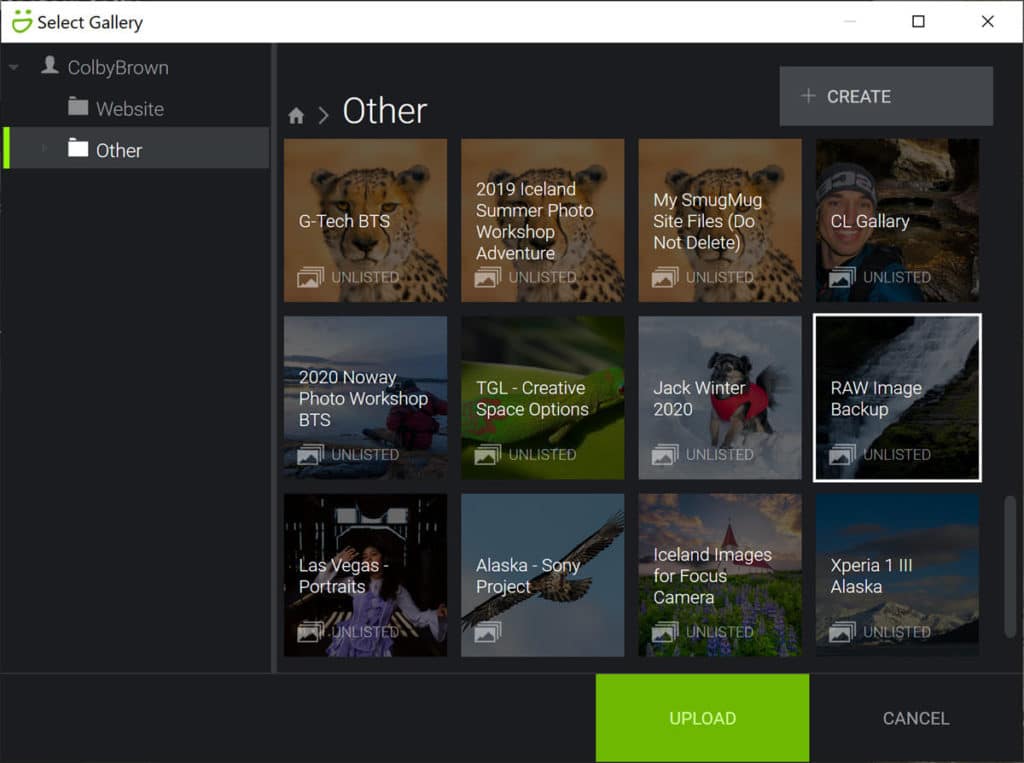 Select the Image Gallery to Upload RAW images to SmugMug Source