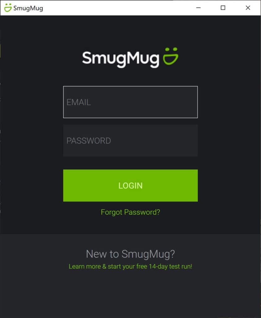 SmugMug Desktop App Sign In