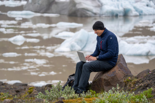 Using the Dell XPS 13 9310 laptop in Iceland at a Glacier