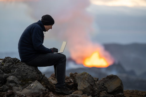 Using the XPS 13 9310 OLED laptop at the volcano in Iceland