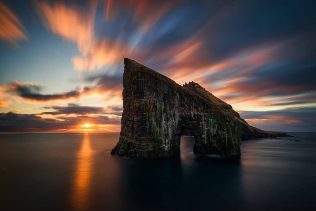 Aerial Drone Shot at Sunset Over the Faroe Islands Aerial Photography Workshop with Colby Brown