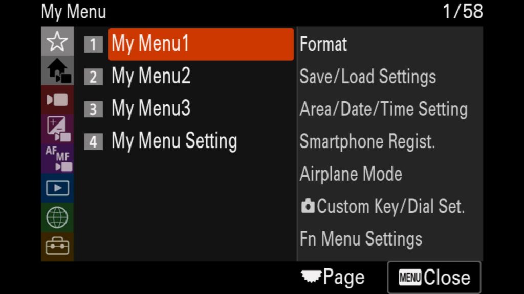 Customizing Sony a7R V - My Menu 1