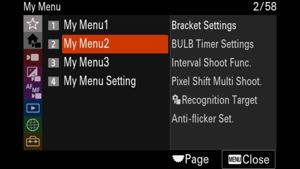 Customizing Sony a7R V - My Menu 2