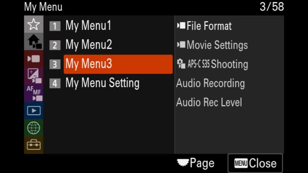 Customizing Sony a7R V - My Menu 3