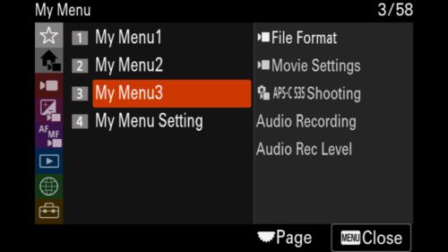 Customizing Sony a7R V - My Menu 3