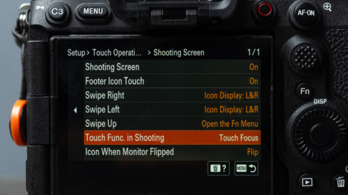 Shooting Screen, All of these settings are found in the "Setup" menu under "5: Touch Operation". From there go to "Touch Panel Settings" and select "Shooting Screen". For the Sony a1 II by Colby Brown Photography.