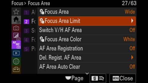 "Focus Area Limit" setting, For the Sony a1 II by Colby Brown Photography.